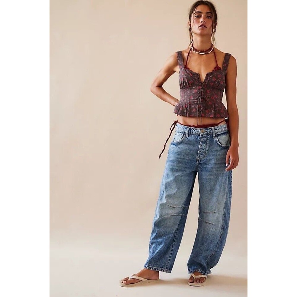 We the Free People Lucky You Mid Rise Barrel Jeans Ramber Navy/Marin Size 30